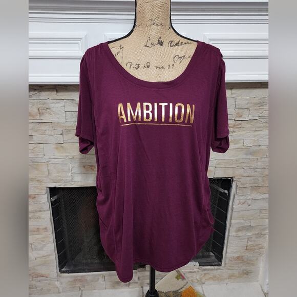 Ambition gold‎ foil purple ruched sides athletic tee shirt plus size 1X new - Picture 1 of 5